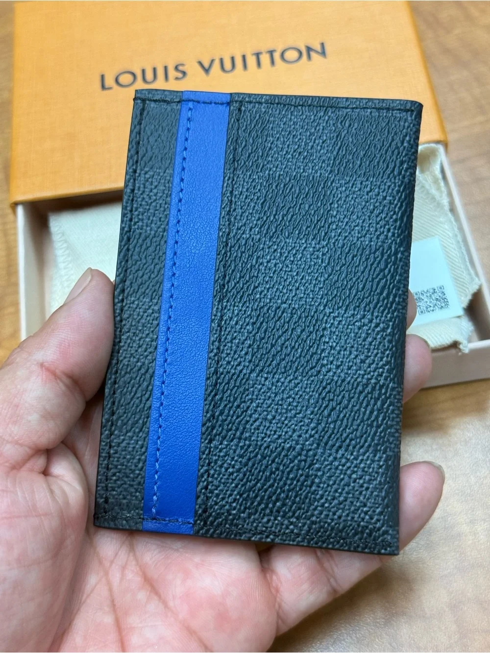 Louis Vuitton Black & Blue Card Holder Wallet Business Credit Lv Monogram